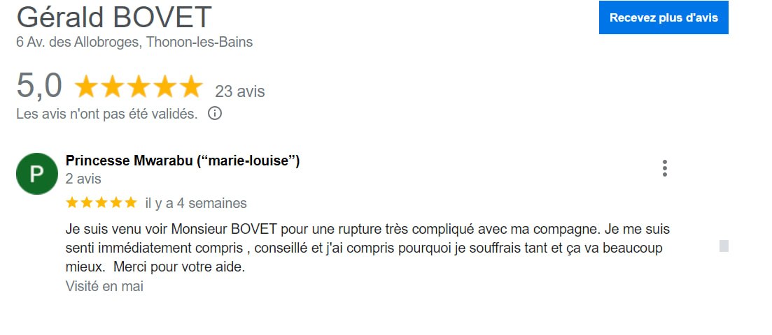 Avis Google patient 1 — Gérald Bovet psychothérapeute