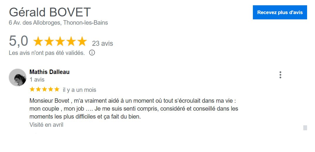 Avis Google patient 5 — Gérald Bovet psychothérapeute