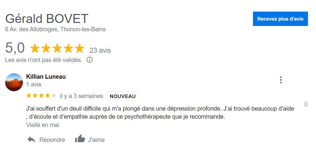 Avis Google patient 4 — Gérald Bovet psychothérapeute